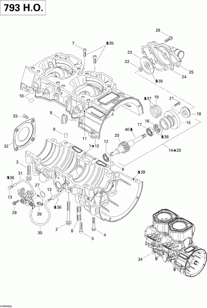 snowmobile  MX Z 800 HO Adrenaline/X, 2004  - Crankcase, Water Pump And Oil Pump (793 Ho)