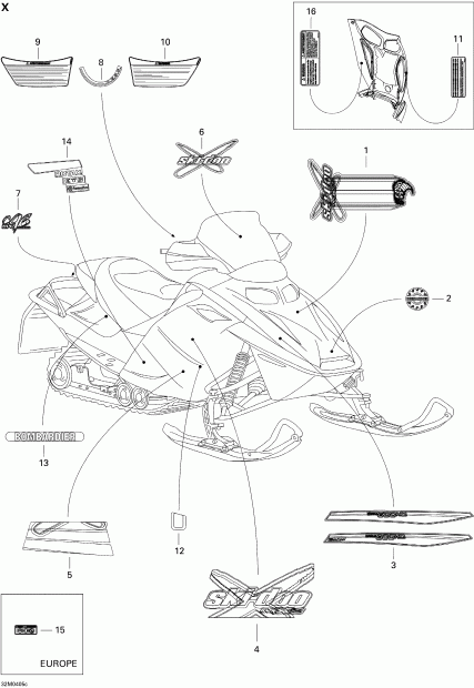 snowmobile Ski-doo MX Z 800 HO Adrenaline/X, 2004 - Decals (x)