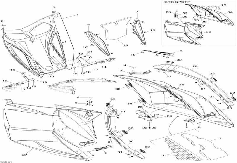 snowmobile Skidoo GTX 600 HO SDI, 2005 - Hood