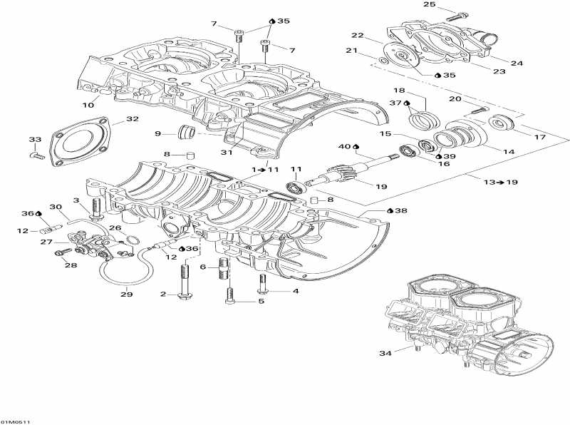   MX Z 600 HO SDI Adrenaline & X, 2005  - Crankcase, Water Pump And Oil Pump