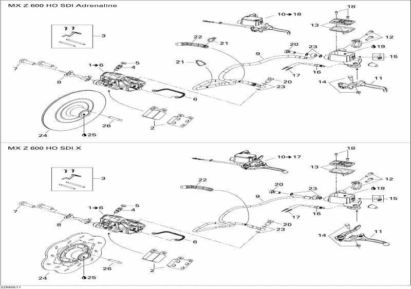 snowmobile SkiDoo MX Z 600 HO SDI Adrenaline & X, 2005  - Hydraulic 