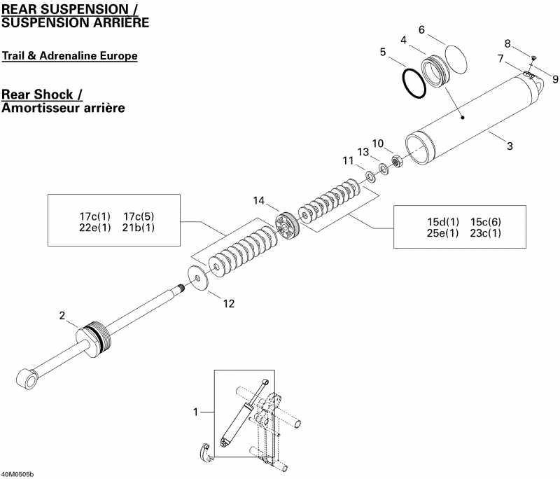 Ski-doo MX Z 800 HO Adrenaline & X, 2005 ������ - Take Apart Shock, Rear Trail, Adrenaline Europe