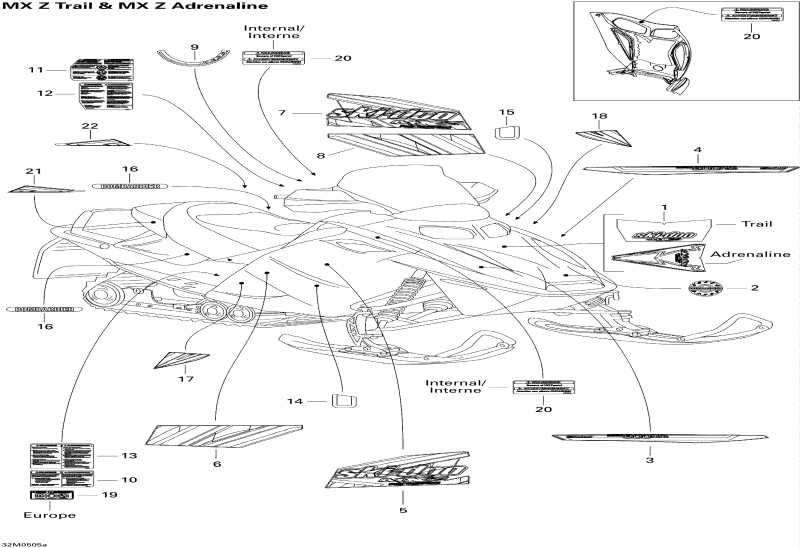 snowmobile  MX Z 800 HO Adrenaline & X, 2005 - Decals (trail & Adrenaline)