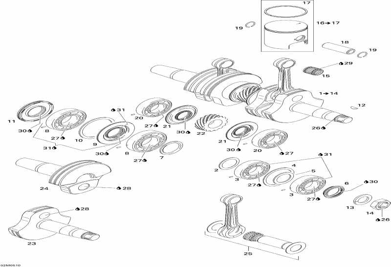 SkiDoo MX Z X 440 Racing, 2005 - Crankshaft And Pistons