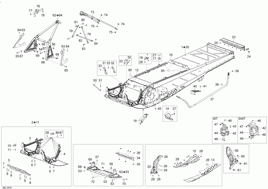 snowmobile Skidoo SKANDIC 550F, 2018 - Frame Skandic 550f