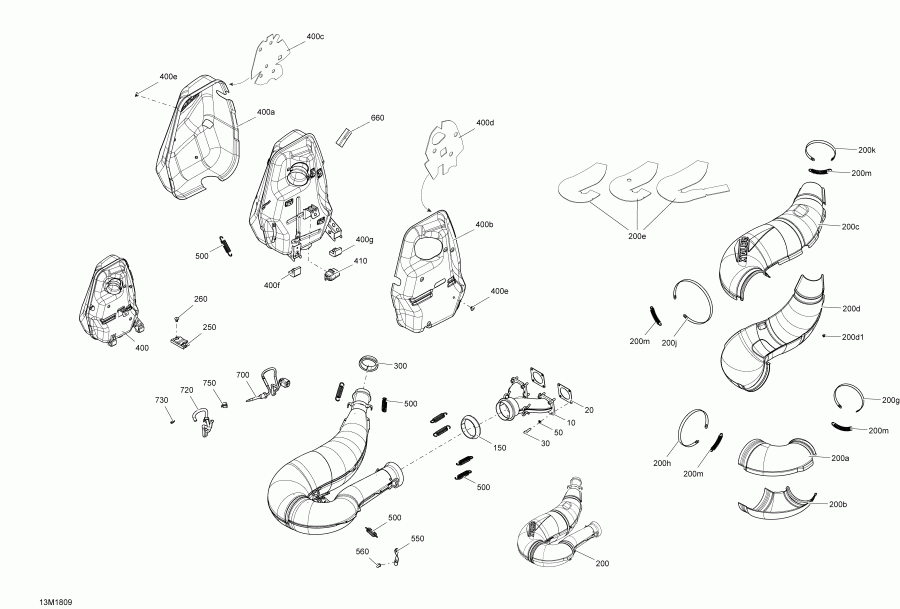 SKIDOO ����������� RENEGADE 600HO E-TEC, 2018 - Exhaust System Engine 600ho E-tec