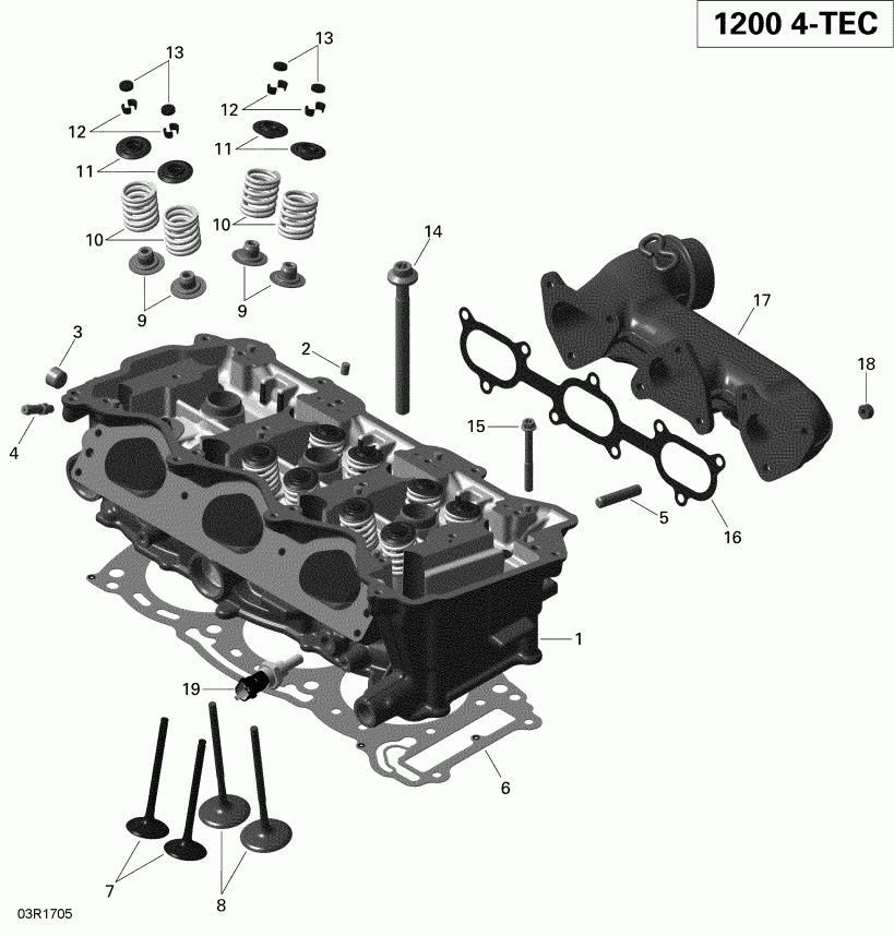snowmobile Skidoo  EXPEDITION LE/SE 1200 4-TEC, 2018 - Cylinder Head And Exhaust Manifold 1200 Itc 4-tec