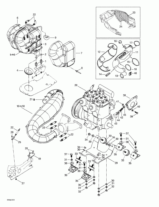 SKIDOO ����������� Summit 800 H.M., 2000 - Engine Support And Muffler