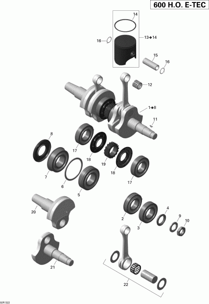 ski-doo GSX LE 600HOE XP, 2013 - Crankshaft And Pistons