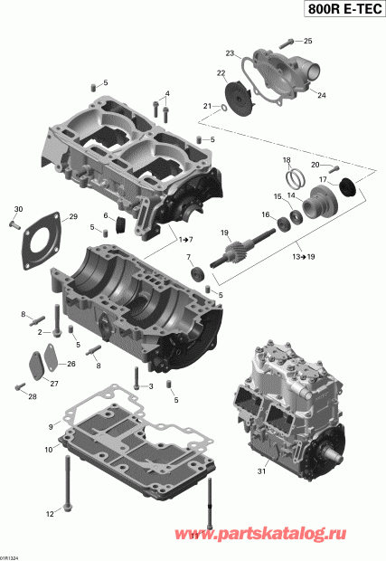  Ski-doo MXZ TNT 800RETEC XS, 2013  - Crankcase And Water Pump
