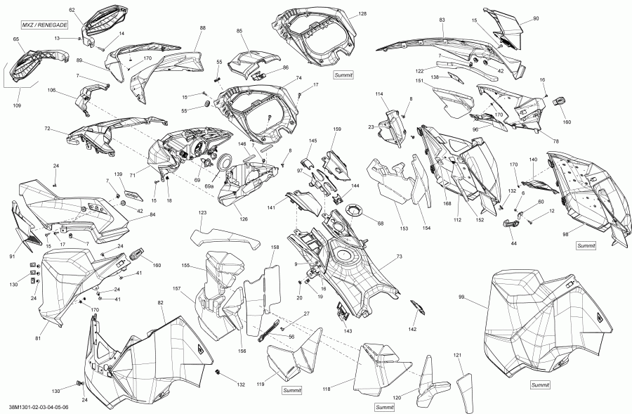 snowmobile  MXZ TNT 800RETEC XS, 2013 - Hood, Windshield And Console