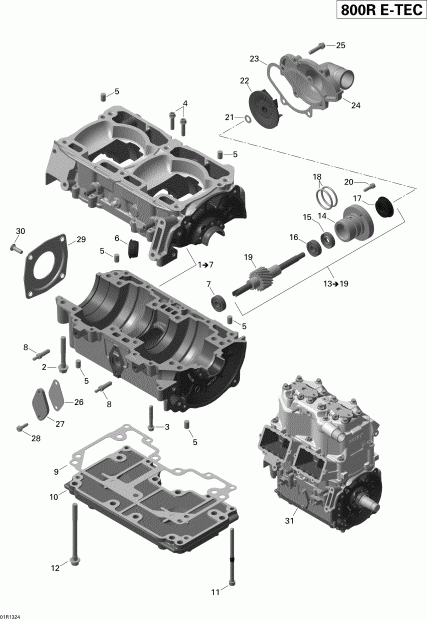 Skidoo RENEGADE ADRENALINE 800RE XP, 2013  - Crankcase And Water Pump