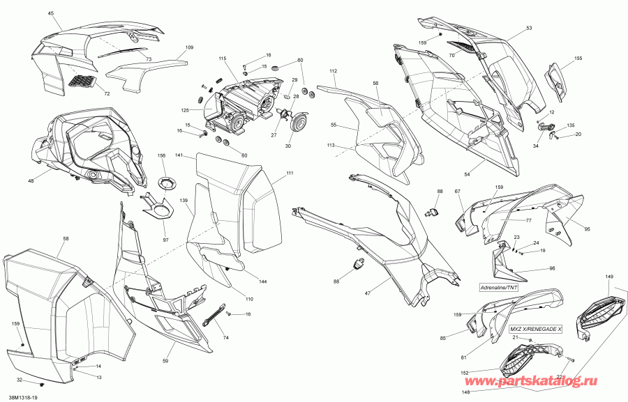 �������� Skidoo RENEGADE X & ADRENALINE 1200 XR, 2013 - Hood, Windshield And Console