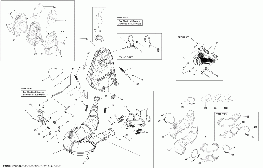 snowmobile Skidoo ������ SUMMIT SP 800RE XM 154, 2014 - Exhaust System 800retc