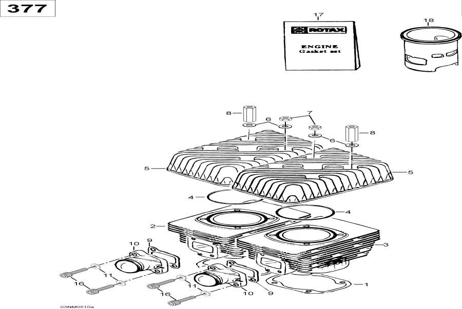 Snow mobile lynx  - Cylinder And Cylinder Head 377 /      377