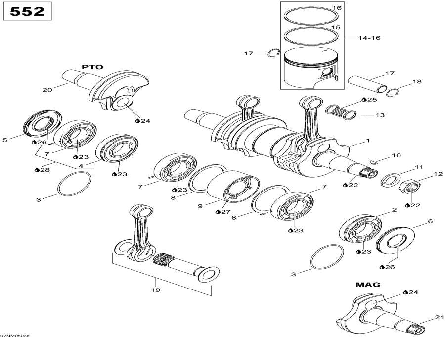 Snowmobiles Lynx  - Crankshaft And Pistons, 552 /   , 552
