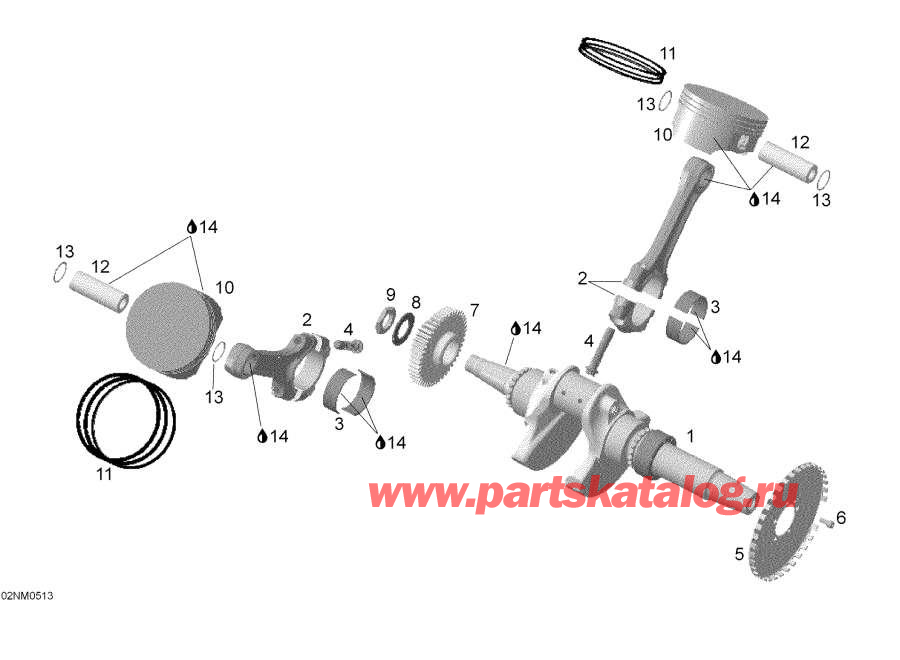 Snowmobile Lynx  - Crankshaft And Piston -   