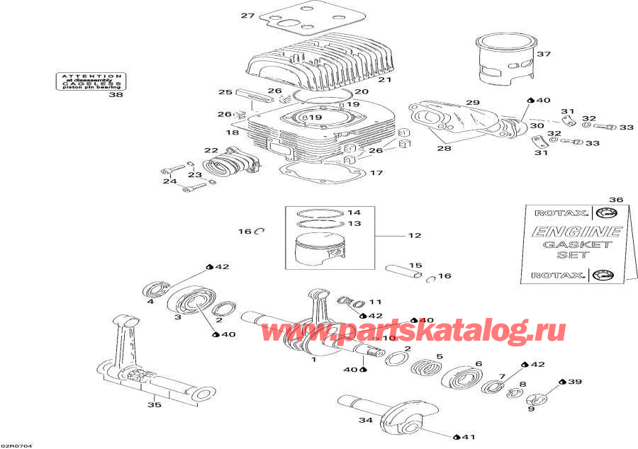 Snowmobile lynx  - Crankshaft, Piston And Cylinder - ��������, ������� � �������