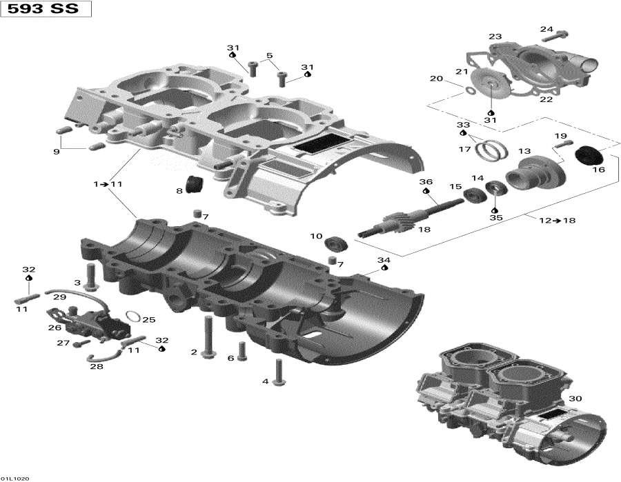 Snowmobile   - Crankcase, Water Pump And Oil Pump