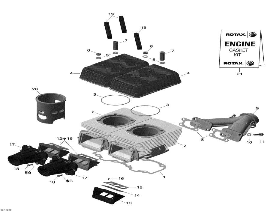 Snow mobile   - ,      / Cylinder, Exhaust Manifold And Reed Valve