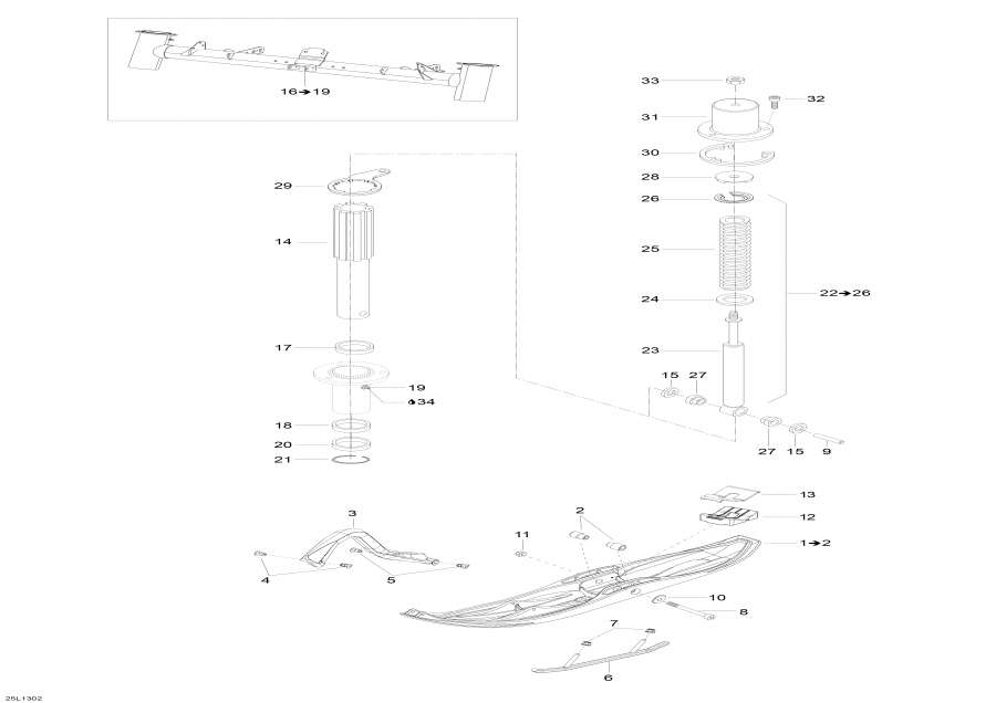 Snowmobile lynx  - Front Suspension And Ski,   